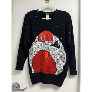 Vintage 80s I.B Diffusion Silk, Lambswool Blend Embroidered Portrait Sweater M